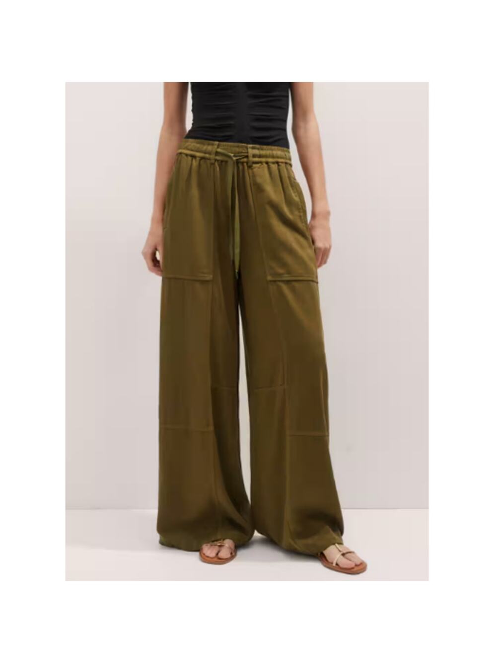 ME+EM Women's Deep Golden Olive Fluid Viscose Pant Size 2
